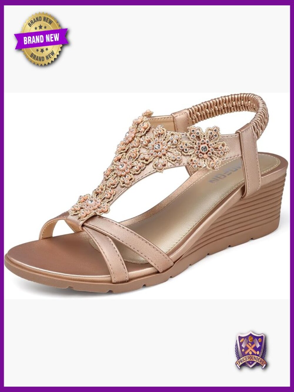 Women's Low Wedge Sandals Platform Ankle Strap Open Toe Floral Rhinestone